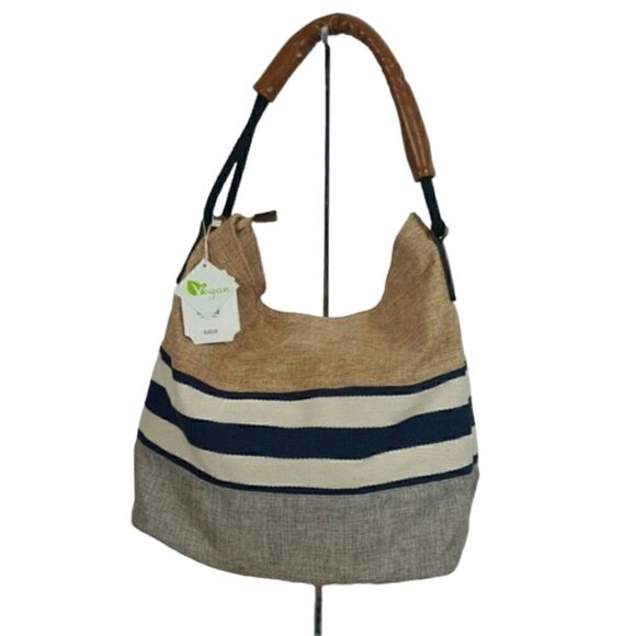 WOMEN'S  STRIPE BEACH BAG  14" X 15 SHOULDER BAG - Picture 1 of 4